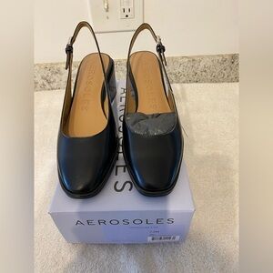 NIB AEROSOLES Black Slingback Wedge Heels. Aria SZ 7-1/2